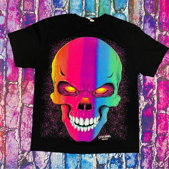Serigraphy Mexican Tshirt Artisanal Designs, Glow in Blacklight puff print Large - Picture 1 of 4